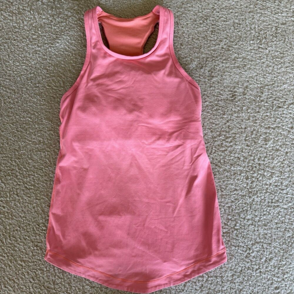 Lululemon Halter Tank Scoop Neck Workout Yoga Built in Bra Top Peach Coral Sz 4